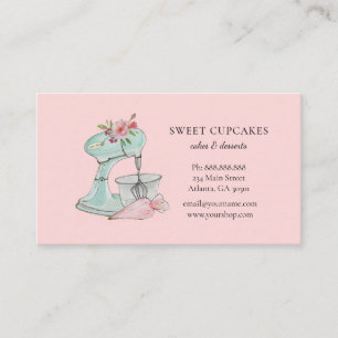 Tarjeta De Visita Batidora de pastel retro rosa panadería