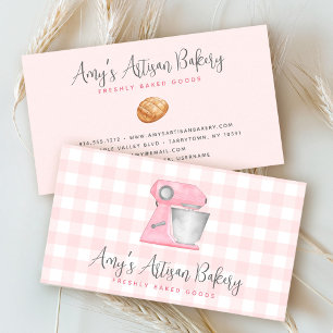 Tarjeta De Visita Batidora de Pie para Cocina Rosa Rubor Gingham Pan