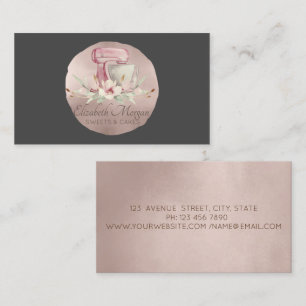 Tarjeta De Visita Batidora Flor Rosa Dorado Brocha Círculo Panadería