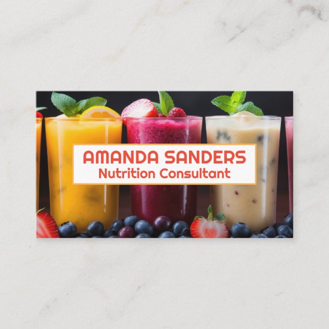 Tarjeta De Visita Batidos en vasos | Frutas (Anverso)