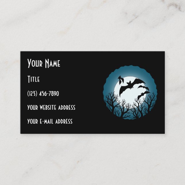 Tarjeta De Visita Bats and Trees Against the Moon (Anverso)