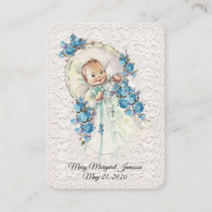 Tarjeta De Visita Bautizo de Niño Bebé Antiguo Encaje Floral