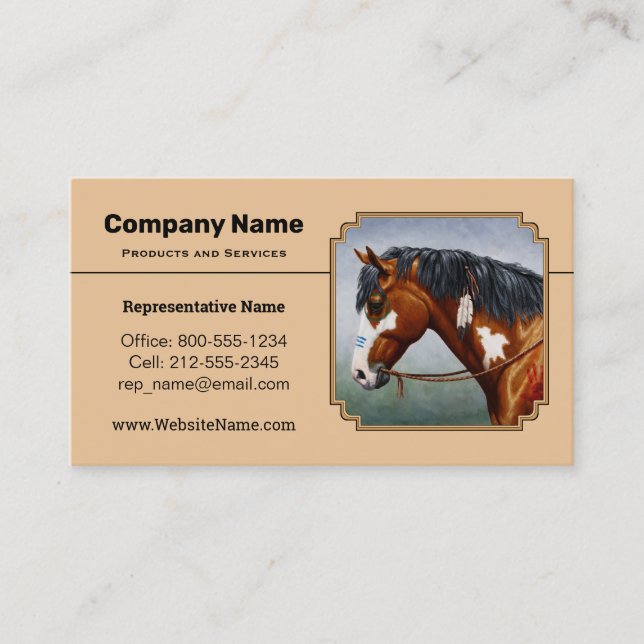 Tarjeta De Visita Bay Indian Pony Pinto Horse Tan (Anverso)