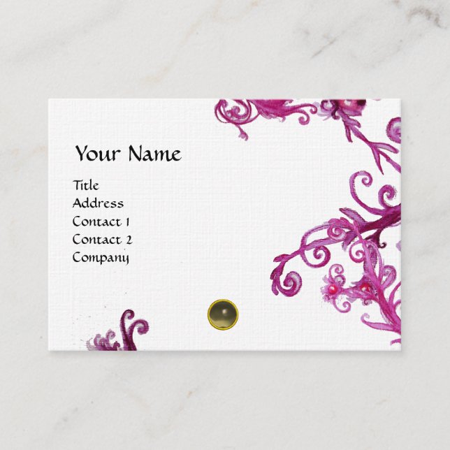 Tarjeta De Visita BAYAS MÁGICAS  MONOGRAM lino gris con gemas (Anverso)