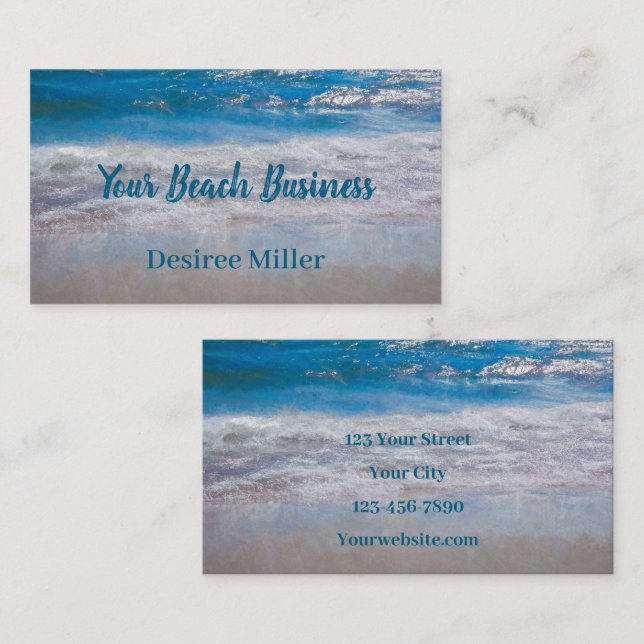 Tarjeta De Visita Beach Blue Coastal Ocean Waves Arte Tropical (Anverso / Reverso)