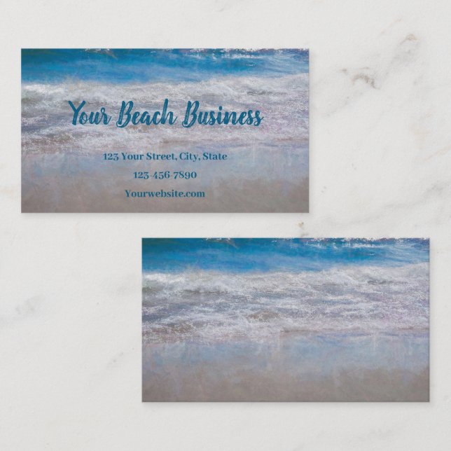 Tarjeta De Visita Beach Blue Tropical Ocean Waves Arte Costero (Anverso / Reverso)