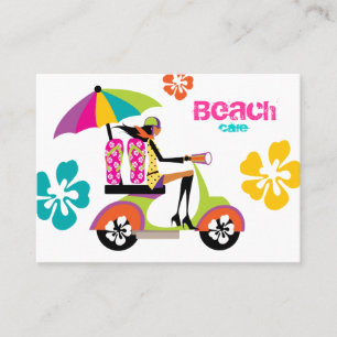 Tarjeta De Visita Beach Business Card Scooter Chica Flip Flops