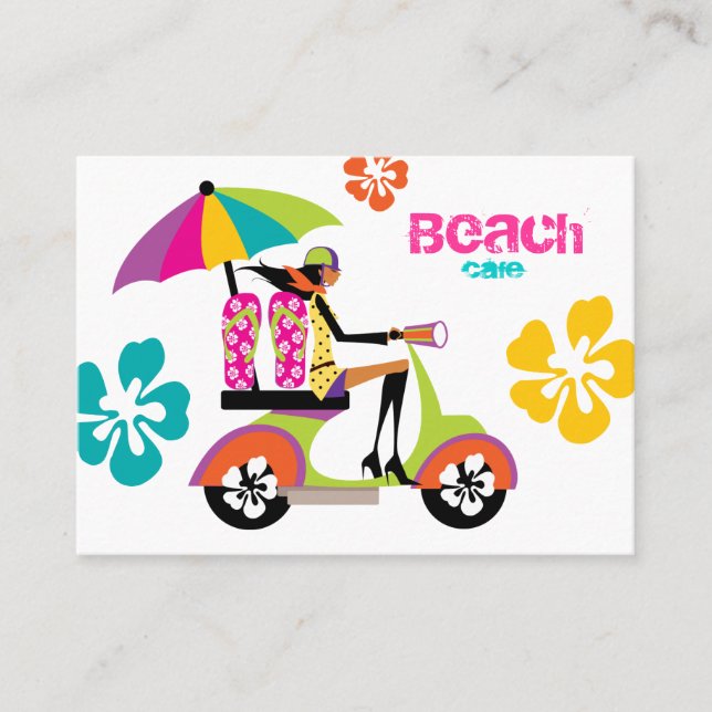 Tarjeta De Visita Beach Business Card Scooter Chica Flip Flops (Anverso)