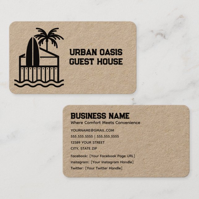 Tarjeta De Visita Beach Guest House Premium Kraft (Anverso / Reverso)