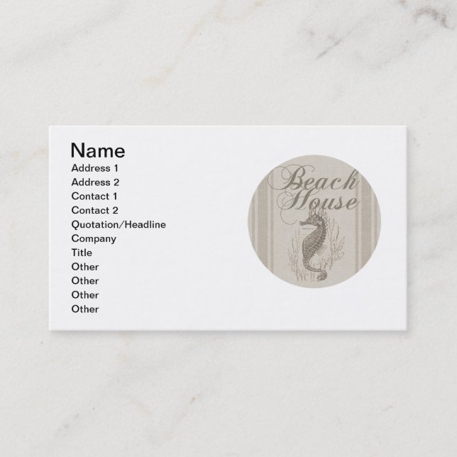 Tarjeta De Visita Beach House Seahorse Seashore (Anverso)