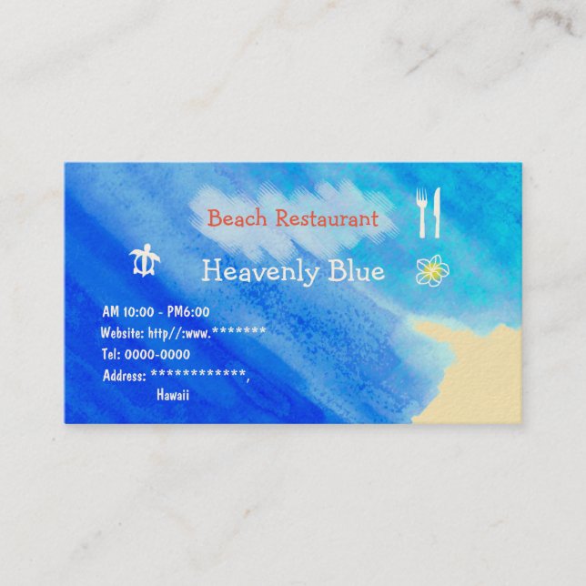 Tarjeta De Visita Beach Restaurant2 Blue sky ocean  honu plemeria (Anverso)