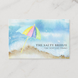 Tarjeta De Visita *~* Beach Sand Umbrella Sea QR Watercolor Ocean