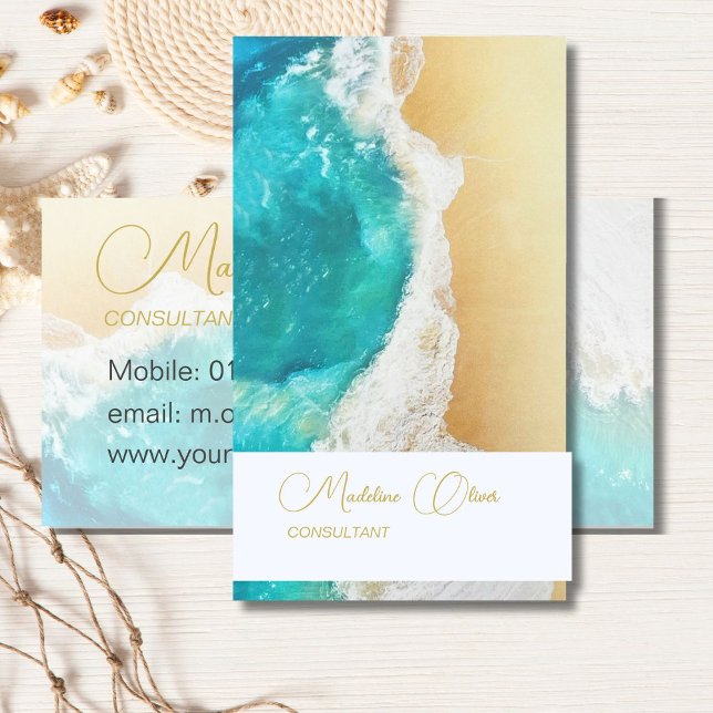 Tarjeta De Visita Beach Scene Coastal Travel Gold Stylish (Subido por el creador)