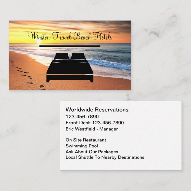 Tarjeta De Visita Beachfront Hotel Travel Business Cards (Anverso / Reverso)