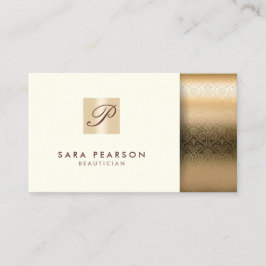 Tarjeta De Visita Beautician Elegant Gold Monogram Damask