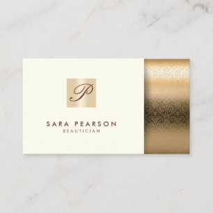 Tarjeta De Visita Beautician Elegant Gold Monogram Damask