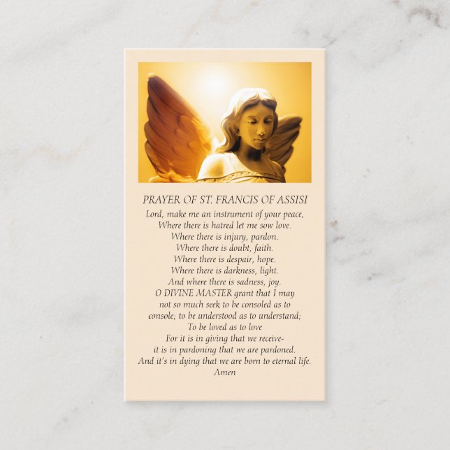 Tarjeta De Visita Beautiful Angel Sympathy Prayer Yellow Gold Orange (Anverso)