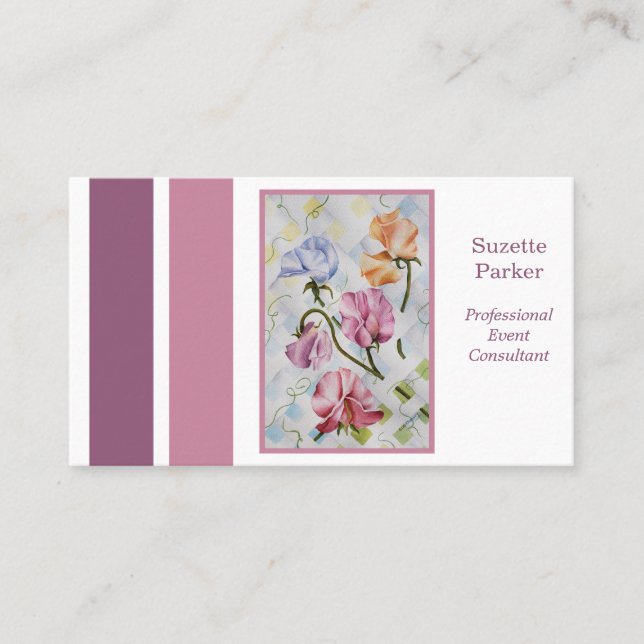 Tarjeta De Visita Beautiful Sweet Pea Flower Event Planner (Anverso)