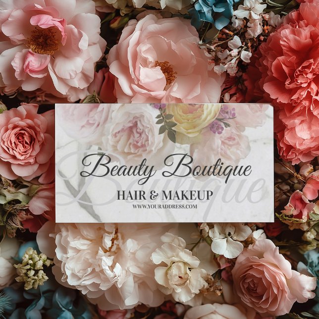 Tarjeta De Visita Beauty Boutique Marble Flor Makeup Hair Card (Perfect for business)