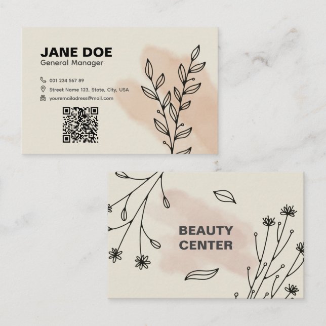 Tarjeta De Visita Beauty Elegant Editable QR (Anverso / Reverso)