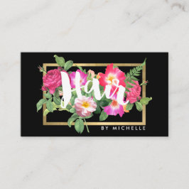 Tarjeta De Visita Beauty Florals Hair Stylist Black