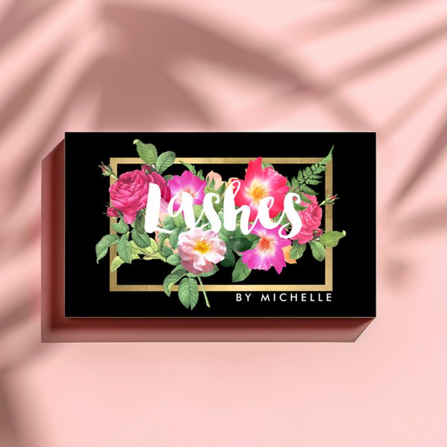 Tarjeta De Visita Beauty Florals Lash Extensiones Negro (Subido por el creador)