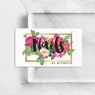 Tarjeta De Visita Beauty Florals Nail Salon White