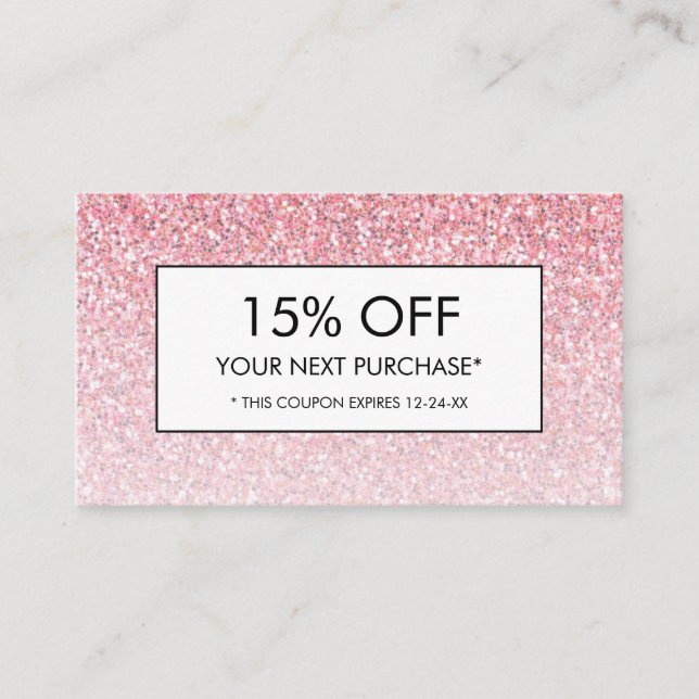 Tarjeta De Visita Beauty Hair Salon Spa Pink Glitter Discount Coupon (Anverso)