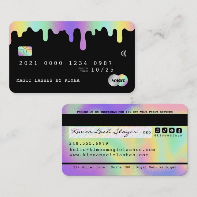 Tarjeta De Visita Beauty Lash Nail Tech Holographic Credit Style (Anverso / Reverso)