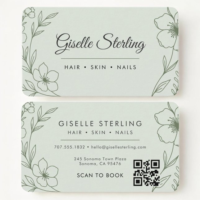 Tarjeta De Visita Beauty Salon  Botanical Sage Green QR Code (Subido por el creador)