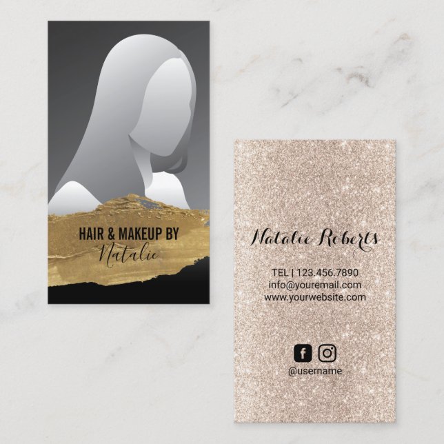 Tarjeta De Visita Beauty Salon Gold Lipstick Stain Añadir tu foto (Anverso / Reverso)