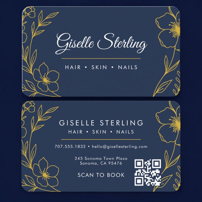 Tarjeta De Visita Beauty Salon Navy Blue Gold QR Code Professional (Subido por el creador)