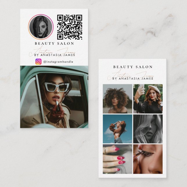 Tarjeta De Visita Beauty Salon Photo Feed Social Media QR Code (Anverso / Reverso)