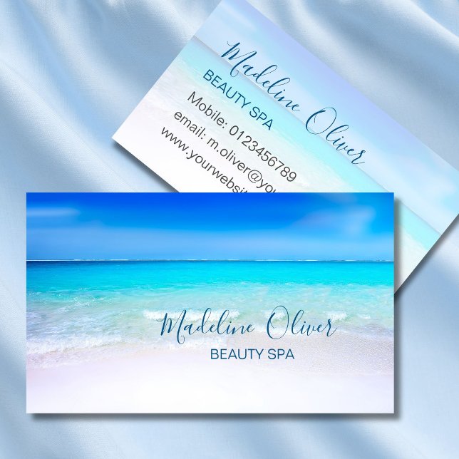 Tarjeta De Visita Beauty Spa Ocean Beach Sea Blue Stylish (Subido por el creador)