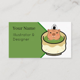 Tarjeta De Visita Bebé Capibara Batido de Matcha - Té Verde Kawaii