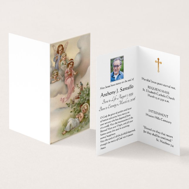 Tarjeta De Visita Bebé Jesús con ángeles Católica Funeral Santa Tarj (Interior y exterior)