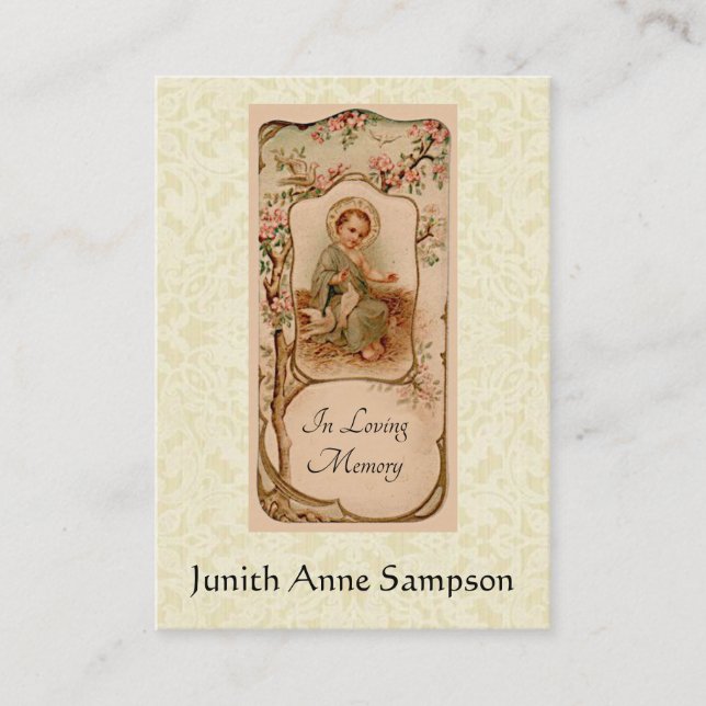 Tarjeta De Visita Bebé santo conmemorativo fúnebre católico Jesús de (Anverso)