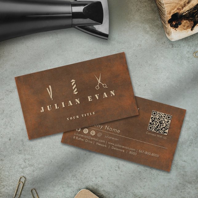 Tarjeta De Visita Beber de acero rústico tijeras Pole Barbershop (Rustic Steel Baber Scissors Pole Barbershop Business Card )