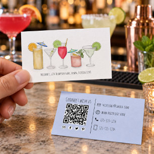 Tarjeta De Visita Bebidas Cócteles Acuarela Simple Divertido Caprich