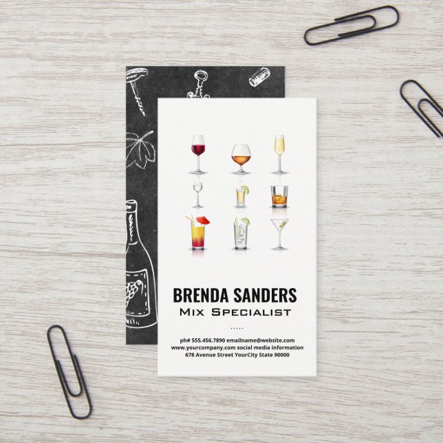 Tarjeta De Visita Bebidas de cóctel | Bartender (Anverso/Reverso In Situ)