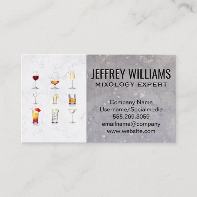 Tarjeta De Visita bebidas de cóctel | Mixología (Anverso)
