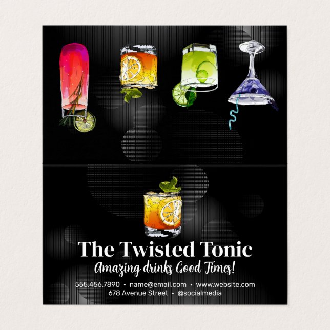 Tarjeta De Visita Bebidas de cócteles mixtas Artsy (Exterior desplegado)