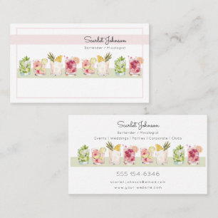 Tarjeta De Visita Bebidas Tropicales Rosa Sonrojado Bartender Femeni