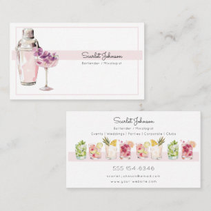 Tarjeta De Visita Bebidas Tropicales Rosa Sonrojado Bartender Femeni