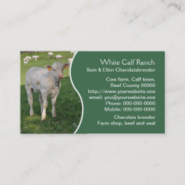 Tarjeta De Visita Becerro blanco de Charolais con el panel verde