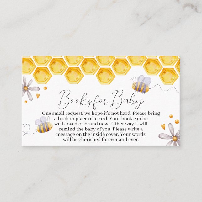 Tarjeta De Visita Bee Baby Shower Books para el bebé (Anverso)