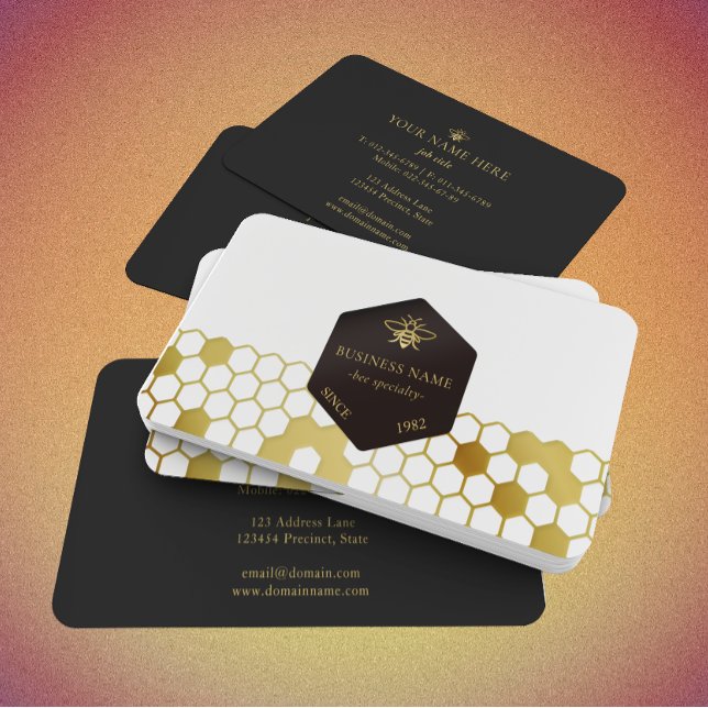 Tarjeta De Visita Bee Bee BeeKeeper Honey Apiarist Gold Black (Subido por el creador)