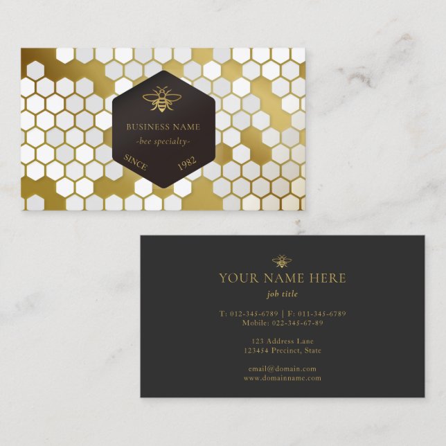 Tarjeta De Visita Bee Bee BeeKeeper Honey Apiarist Gold Black (Anverso / Reverso)