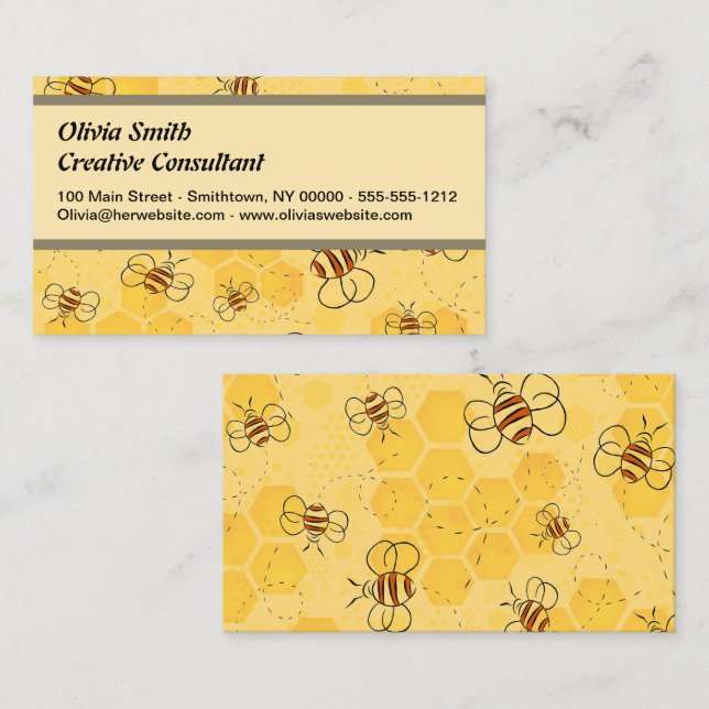Tarjeta De Visita Bee Buzzing Honey Bees Cute (Anverso / Reverso)