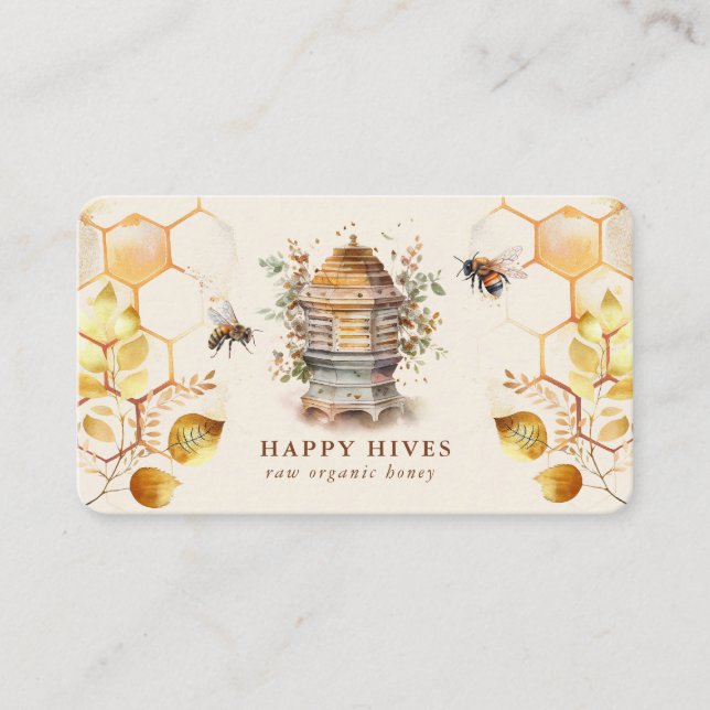 Tarjeta De Visita Bee Hive Beekeeper Watercolor (Anverso)